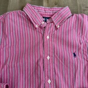 Ralph Lauren Custom Fit Button Down Shirt Men‎ Large Pink Vertical Stripe Preppy
